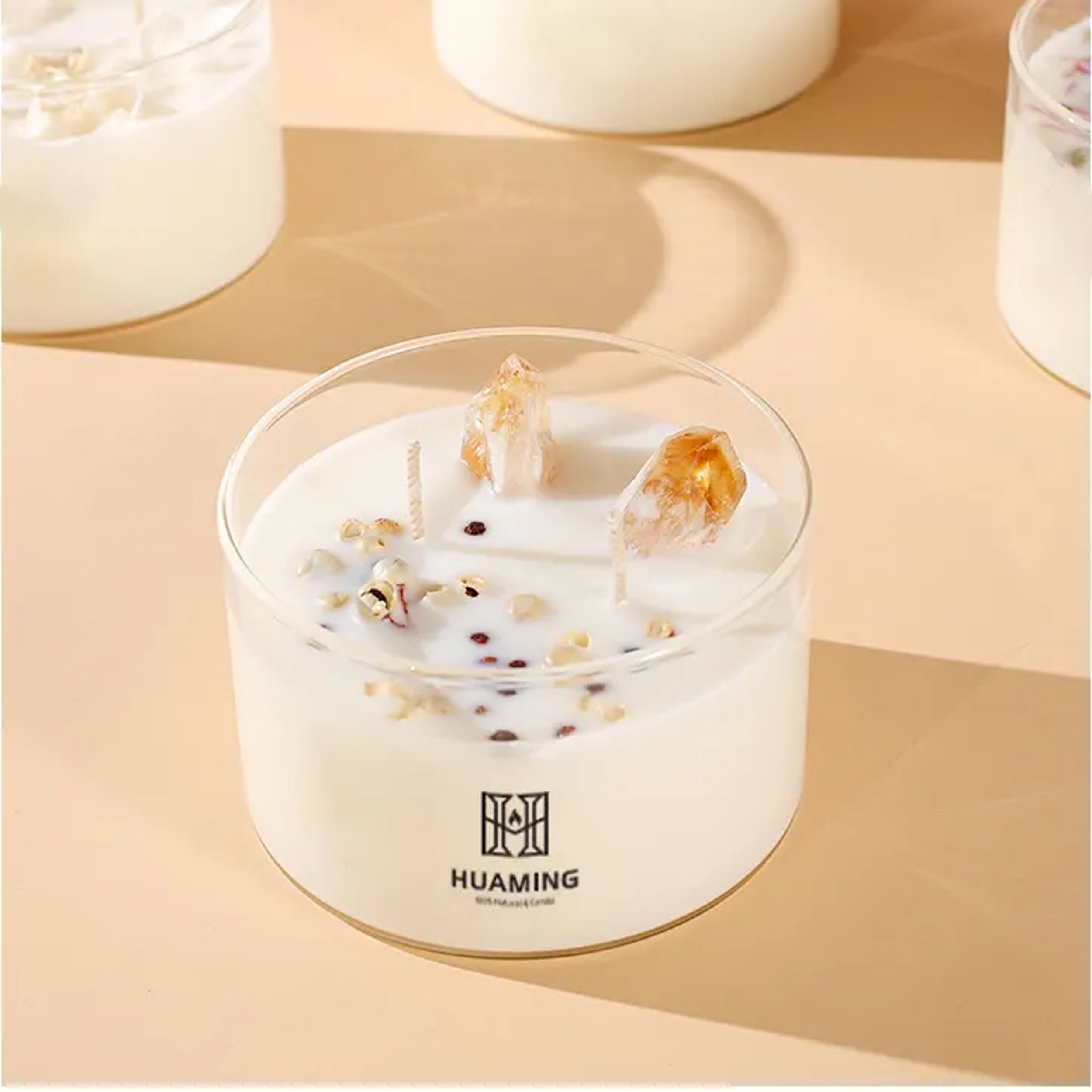 Glass Jar Crystal Stone Luxury High Quality Handmade Soy Wax Scented Candle for Birthday Wedding Holiday Gift