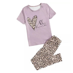 Little Girl Pajama Set Heart & Leopard Graphic Tee & Pants