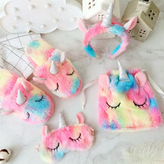 Rainbow Fluffy Fur Unicorn Animal with Sequins Plush Slippers - Perfect Gift for Girls and Kids