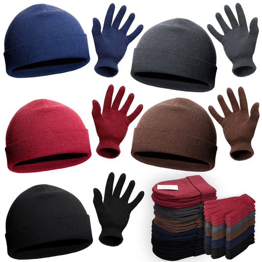 Buy 24 Set Wholesale Beanie and Glove Bundle in 5 Assorted Colors - Bulk Case of 24 Beanies, 24 Pairs of Gloves