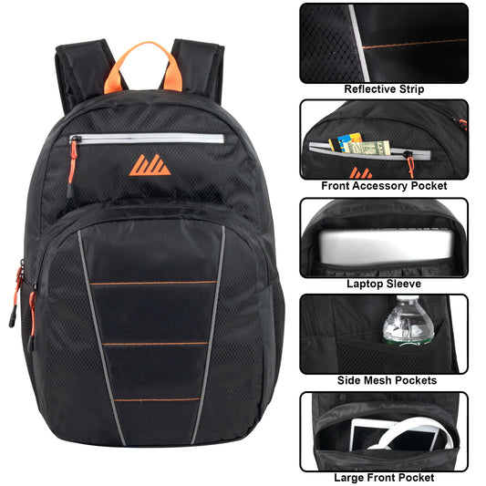 18-inch Reflective Strip Backpack w Laptop Sleeve - Black ( 1 Case=24Pcs) 14$/PC