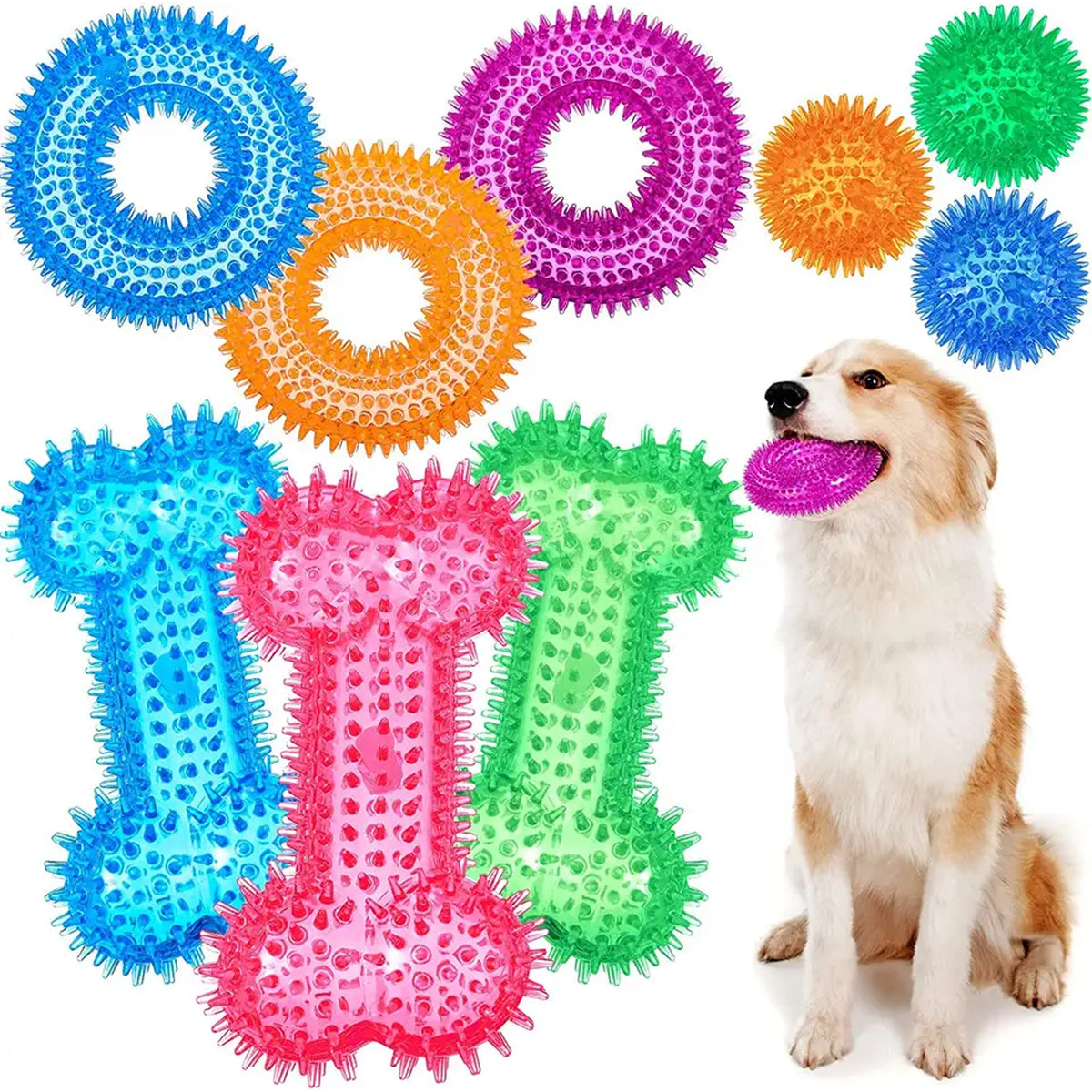 Dog Donut Shape Squeaky Balls Bone Teething Pet Chew Toys