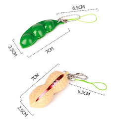 Squeeze Beans Keychain Stress Relieving Sensory Peanuts Fidget Toy - Perfect for On-the-Go Stress Relief