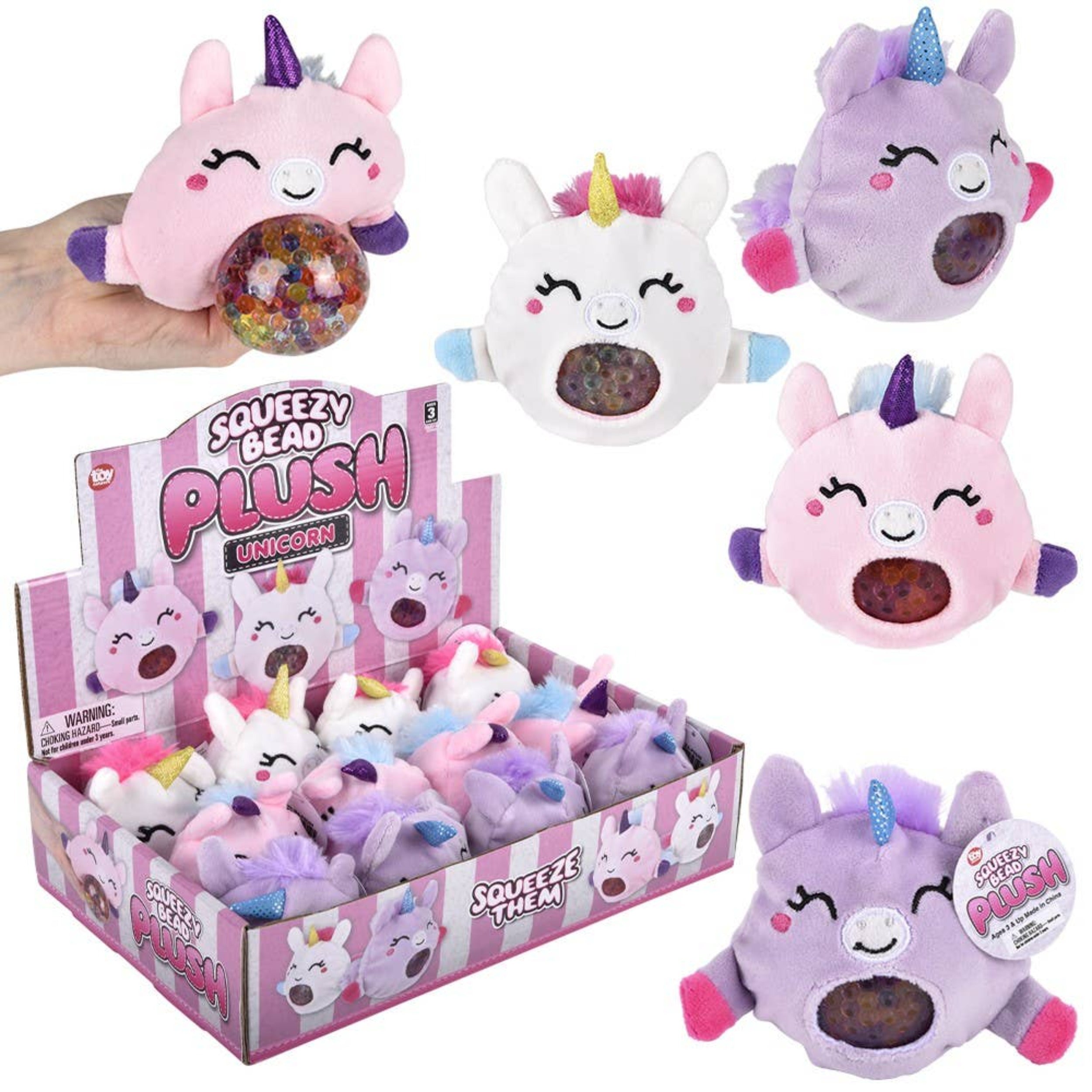 Buy 3" Unicorn Squeezy Bead plush Ball in Bulk