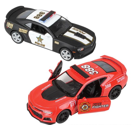 Buy 5" DIE-CAST PULL BACK CHEVY POLICE AND FIREFIGHTER CAMARO in Bulk