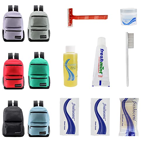 Buy Bulk Case of 12 Backpacks and 12 Hygiene & Toiletries Kit - Wholesale Care Package - Disaster Relief Kit, Homeless, Charity