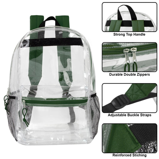 Classic 17 Inch Clear Backpack - Green ( 1 Case= 24Pcs) 9.45$/pc