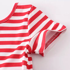 Girls' Short Sleeve Red Stripe School Dress