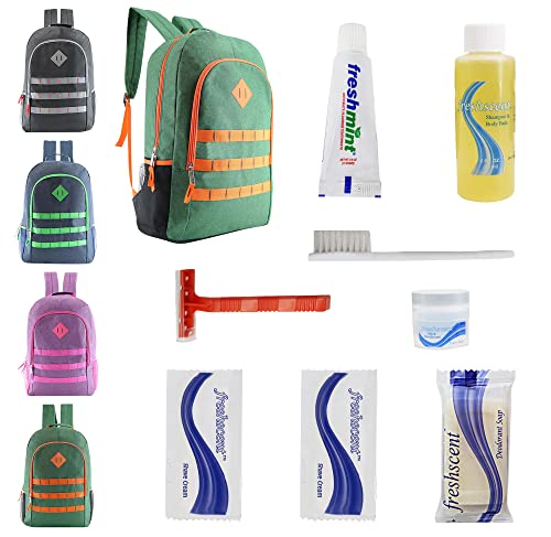 Buy Bulk Case of 12 Backpacks and 12 Hygiene & Toiletries Kit - Wholesale Care Package - Disaster Relief Kit, Homeless, Charity