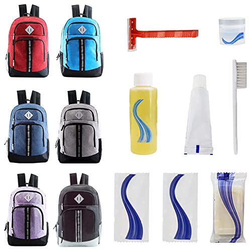 Buy Bulk Case of 12 Backpacks and 12 Hygiene & Toiletries Kit - Wholesale Care Package - Disaster Relief Kit, Homeless, Charity