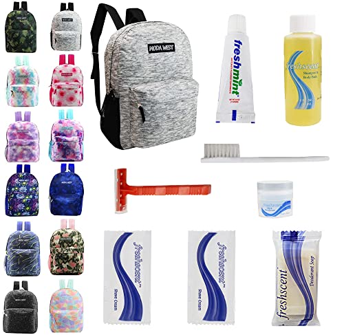 Buy Bulk Case of 12 Backpacks and 12 Hygiene & Toiletries Kit - Wholesale Care Package - Disaster Relief Kit, Homeless, Charity