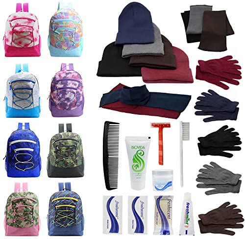 Buy Bulk Case of 12 Backpacks and 12 Winter Item Sets and 12 Hygiene Kits - Wholesale Care Package - Emergencies, Homeless, Charity