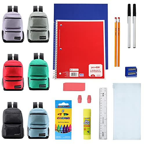 Buy 18 Piece Wholesale Basic School Supply Kit With 19" Backpack - Bulk Case of 12 Backpacks and Kits