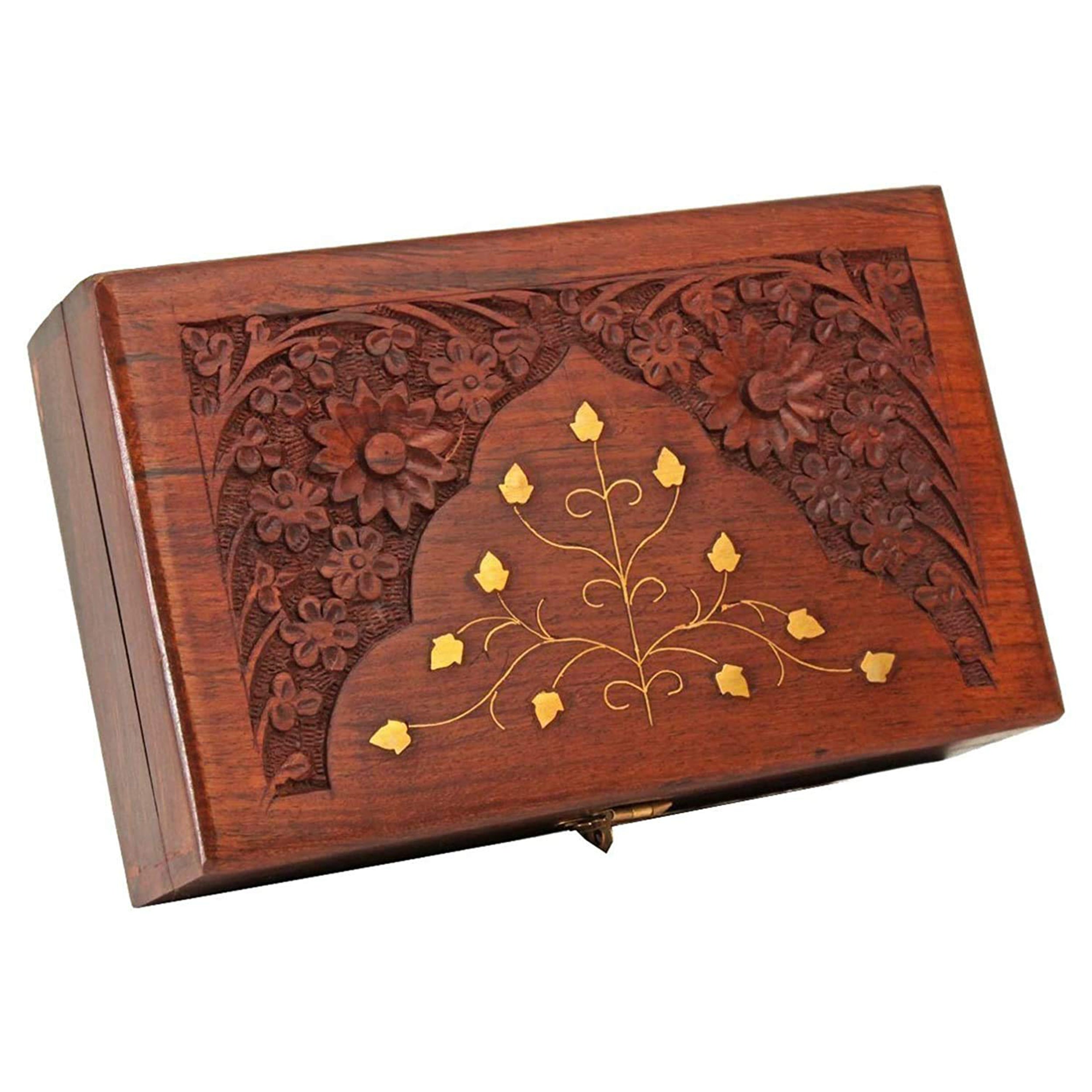 Handcrafted Wooden Decorated Brass-Filled Box - Perfect for Storing Your Valuables