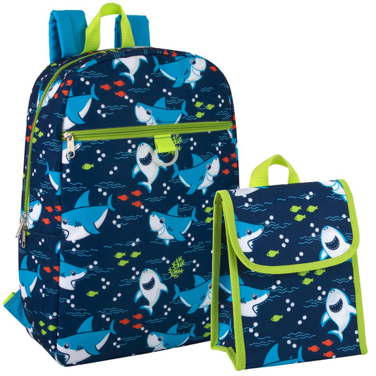 16 Inch Backpack With Matching Lunch Bag Case Shark Only