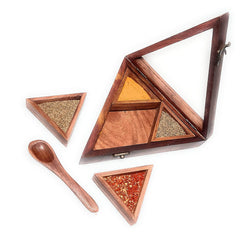 Organize Your Spices in Style: Handmade Wooden Triangle Spices & Dry Fruit Box With Spoon