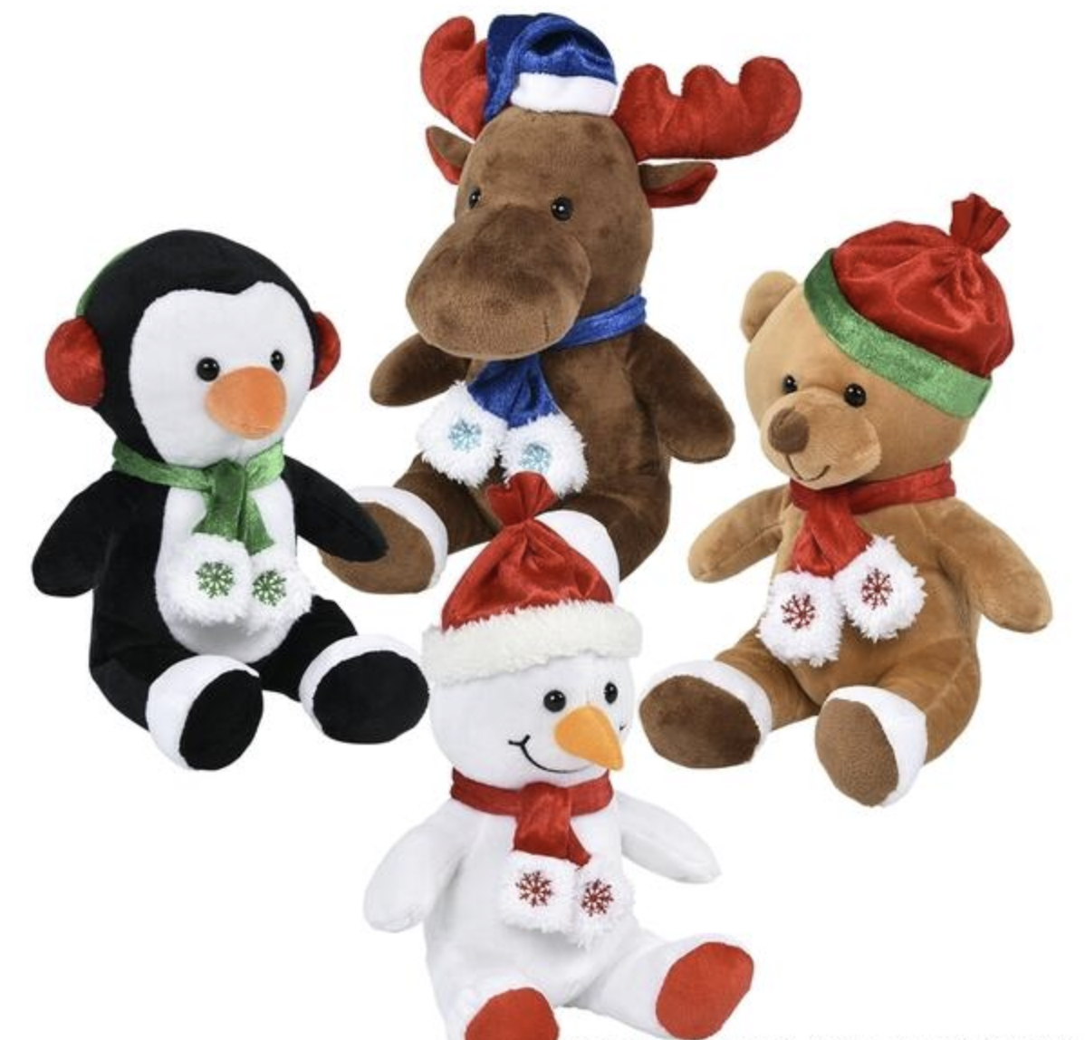 Buy 8" CHRISTMAS plush CHARACTERS WITH SCARF in Bulk