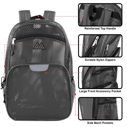 18 Inch Deluxe Mesh Backpacks - Grey ( 1 Case= 24Pcs) 10.2$/pc