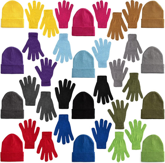 Buy 24 Set Wholesale Beanie and Glove Bundle in 12 Assorted Colors - Bulk Case of 24 Beanies, 24 Pairs of Gloves