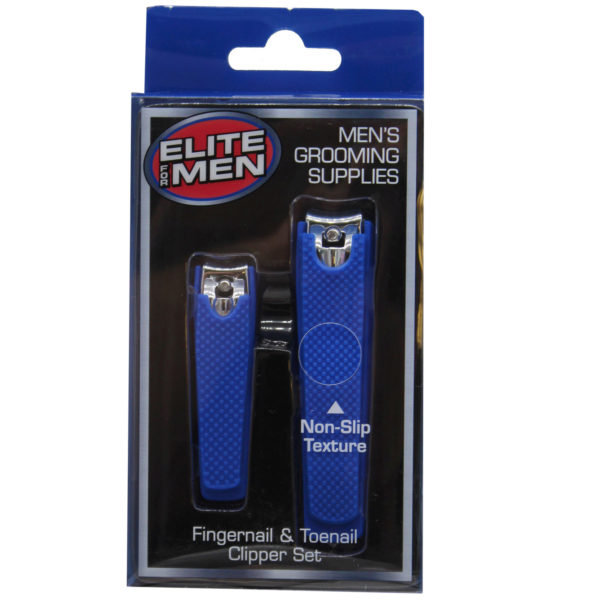 Elite For Men 2 Pack Blue Mens Nail Clipper Set with Soft Touch Grips