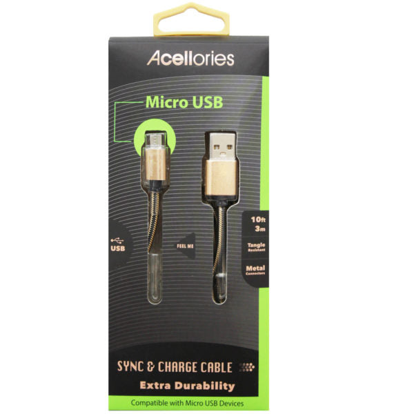 Acellories 10 Foot Micro USB Cable in Gold