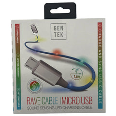 Gen Tek Rave Cable LED 4 Foot Micro USB Charging Cable