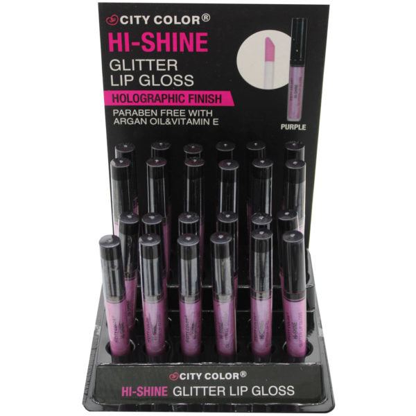 Hi-Shine Glitter Holographic Purple Lip Gloss in Countertop Display