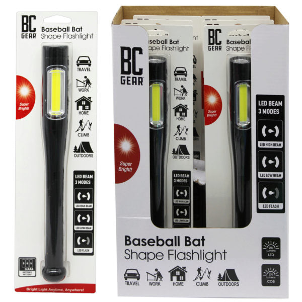 BC Gear 200 Lumen Baseball Bat Shape LED Flashlight with Batteries Included in Display