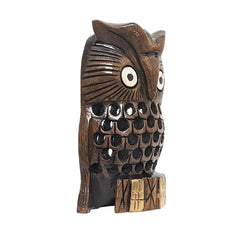 Wooden Owl Sitting Statue