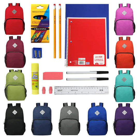 Buy 18 Piece Wholesale Deluxe School Supply Kit With 17" Backpack - Bulk Case of 12 Backpacks and Kits