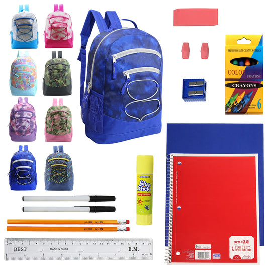 Buy 18 Piece Wholesale Bungee School Supply Kit With 17" Backpack - Bulk Case of 8 Backpacks and Kits