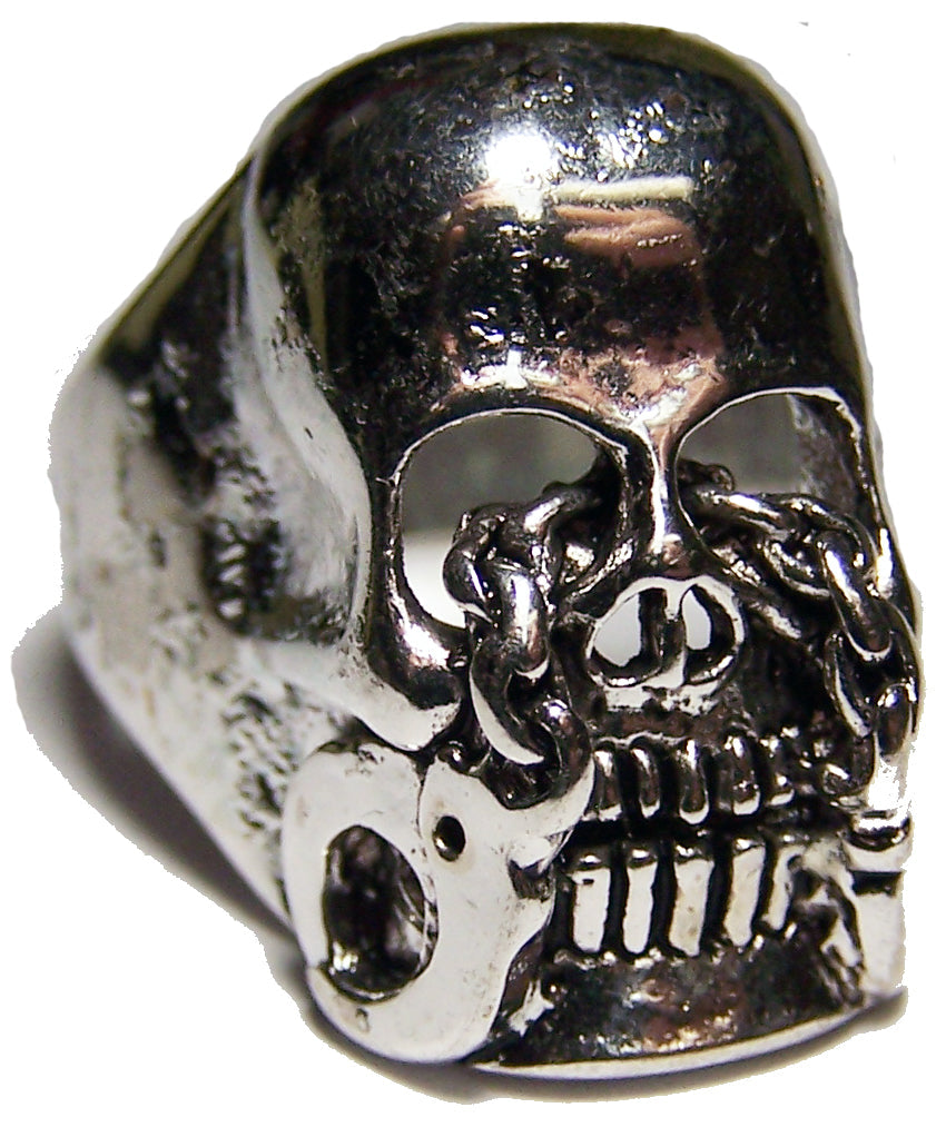 Wholesale SKULL HEAD W HANDCUFF EYES BIKER RING  (Sold by the piece) *