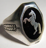 Wholesale REARING HORSE WITH FEATHER SIDES SILVER DELUXE BIKER RING (Sold by the piece) *