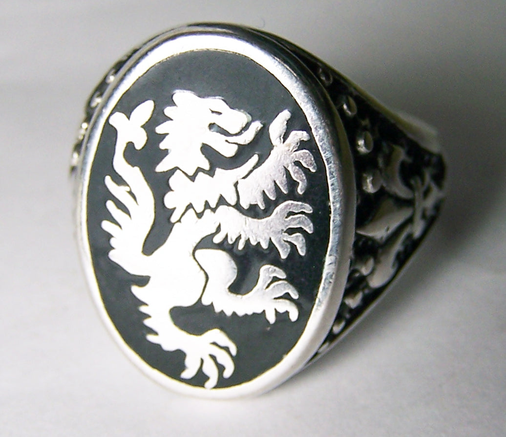 Buy INLAYED GRIFFIN DRAGON SILVER DELUXE BIKER RING *Bulk Price