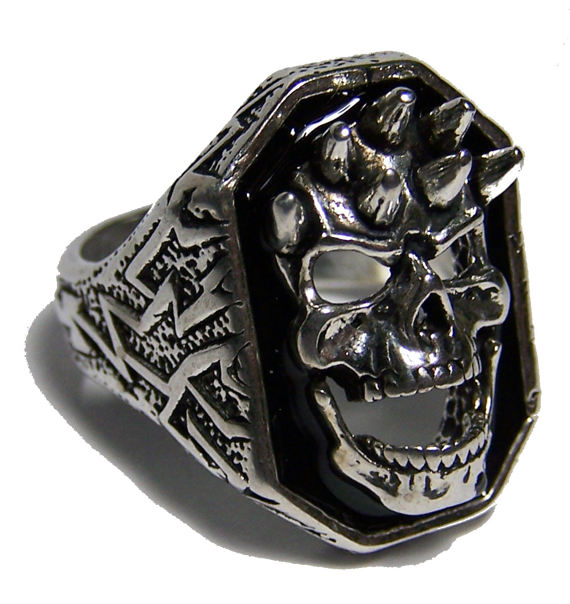 Wholesale SMILING SKULL HEAD W SPIKES BIKER RING  (Sold by the piece) *
