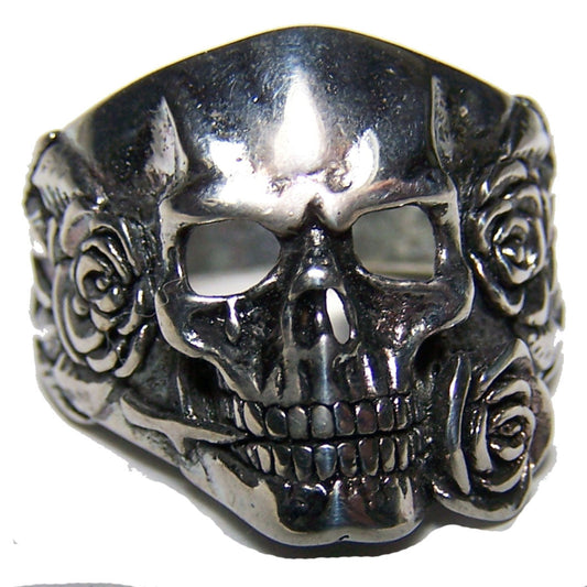 Wholesale Skull Head And Roses Biker Ring (Sold by the piece)