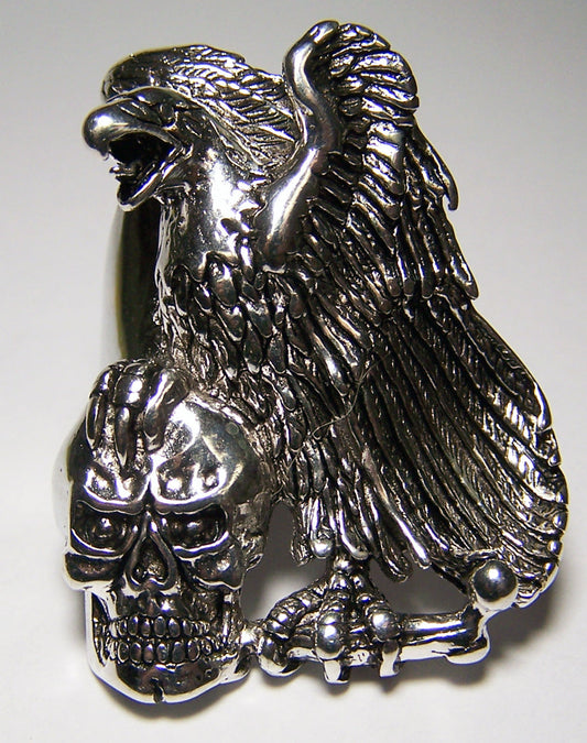 Wholesale LARGE EAGLE HOLDING SKULL BIKER RING  (Sold by the piece)