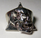 Wholesale SKULL HEAD SPIKES ON TRIANGLE BIKER RING  (Sold by the piece) *-  CLOSEOUT AS LOW AS $ 2.95 EA