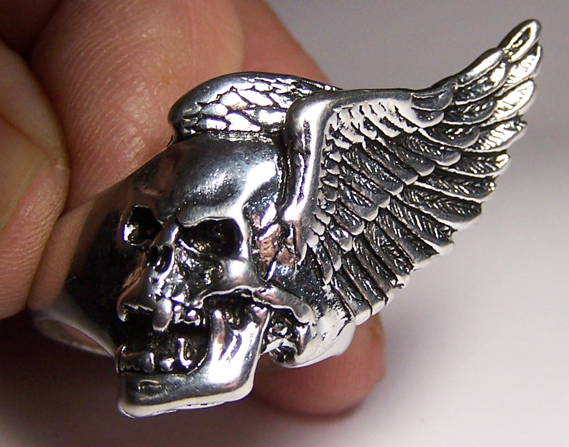 Wholesale FLYING SKULL HEAD WITH WINGS DELUXE BIKER RING (Sold by the piece)