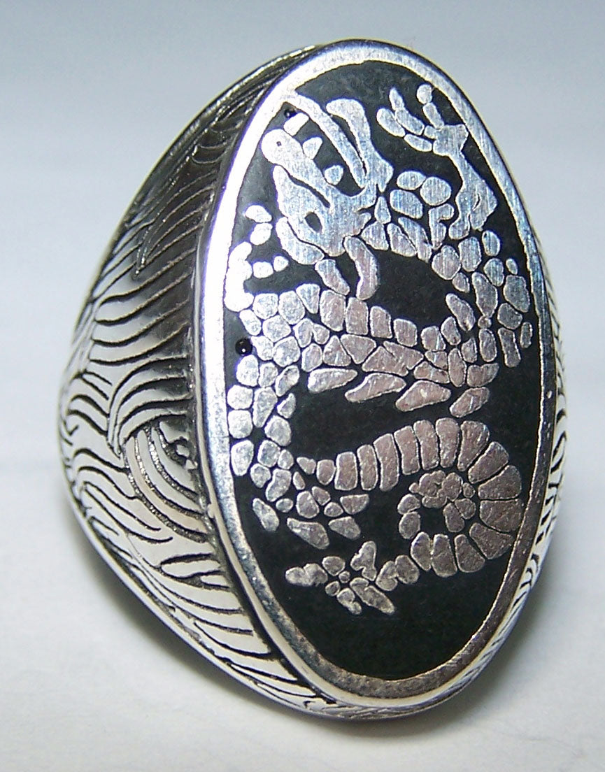 Wholesale INLAYED CHINESE DRAGON SILVER DELUXE BIKER RING (Sold by the piece) *