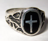 Wholesale BLACK INLAYED CROSS  SILVER DELUXE BIKER RING (Sold by the piece) * *- CLOSEOUT $ 3.75 EA