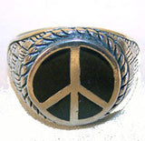 Wholesale ROUND PEACE SIGN DELUXE SILVER BIKER RING (Sold by the piece) *-  CLOSEOUT AS LOW AS $ 3.50 EA