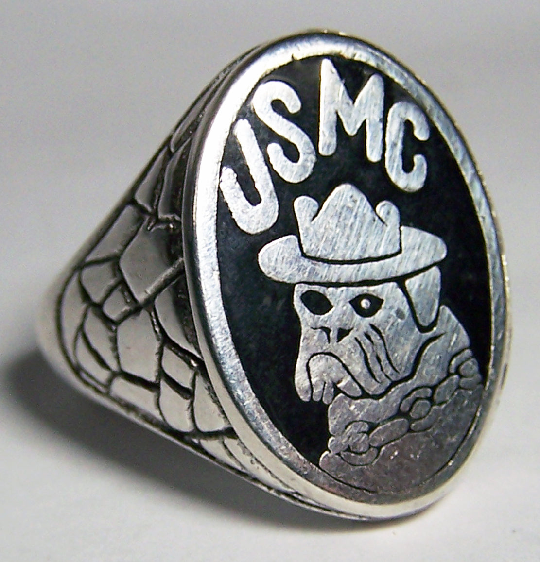 Wholesale USMC BULLDOG US MARINES SILVER DELUXE BIKER RING (Sold by the piece) *