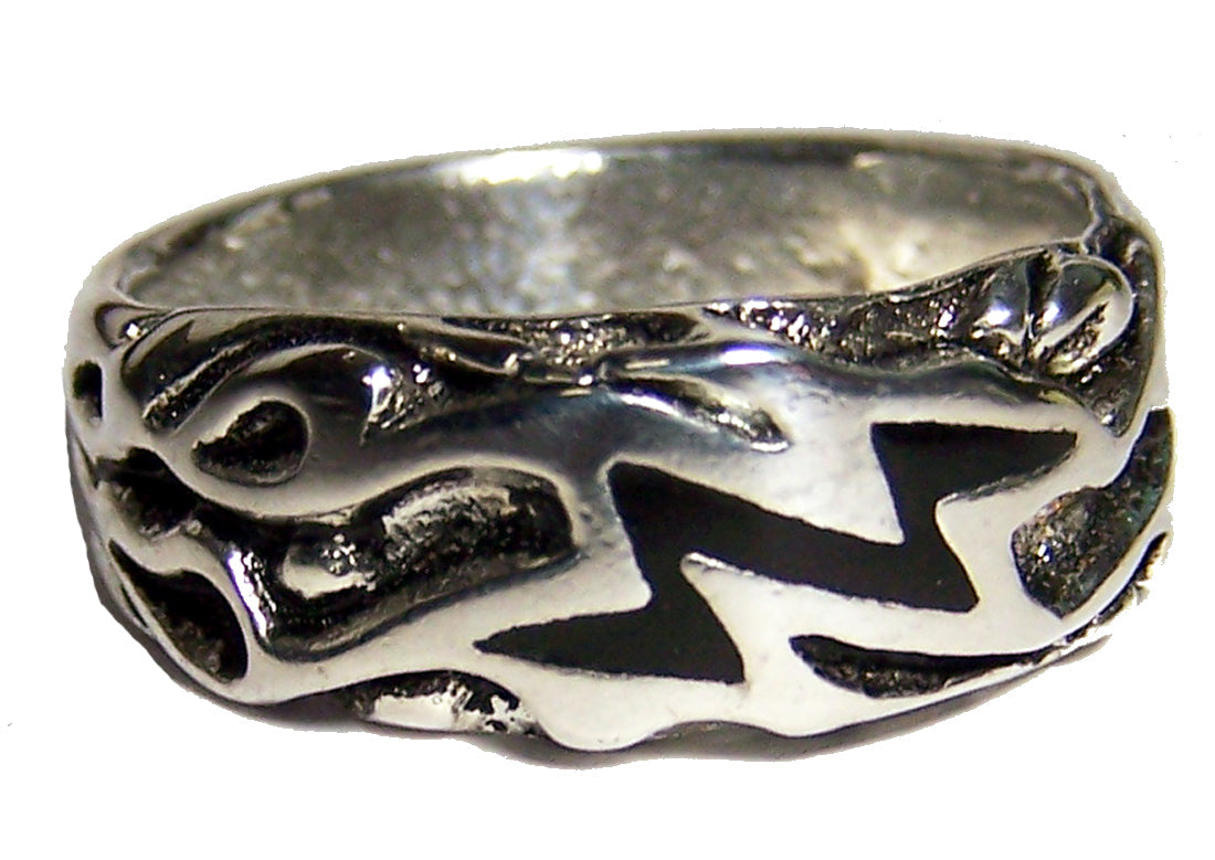 Wholesale LIGHTNING BOLT FLAMES WEDDING BAND SILVER DELUXE BIKER RING (Sold by the piece) *
