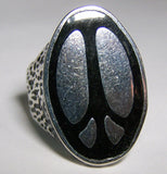 Wholesale LARGE OVAL INLAYED PEACE SIGN  SILVER DELUXE BIKER RING (Sold by the piece) *