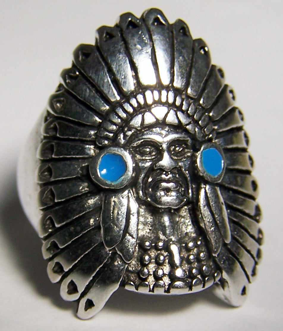 Wholesale INDIAN WITH HEAD DRESS DELUXE BIKER RING (Sold by the piece) *