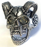 Wholesale DECORATED SKULL WITH RAM HORNS METAL BIKER RING (SOLD BY THE PIECE)