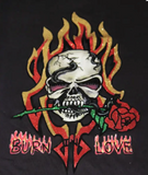 Wholesale BURN LOVE SKULL BLACK SHORT SLEEVE TEE SHIRT (Sold by the piece)