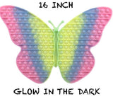 Wholesale 16" GLOW IN THE DARK BUTTERFLY  BUBBLE POP IT SILICONE STRESS RELIEVER TOY  (sold by the piece )