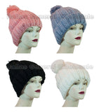 Ladies Simple Pompom Knitted Beanies Hats Wholesale